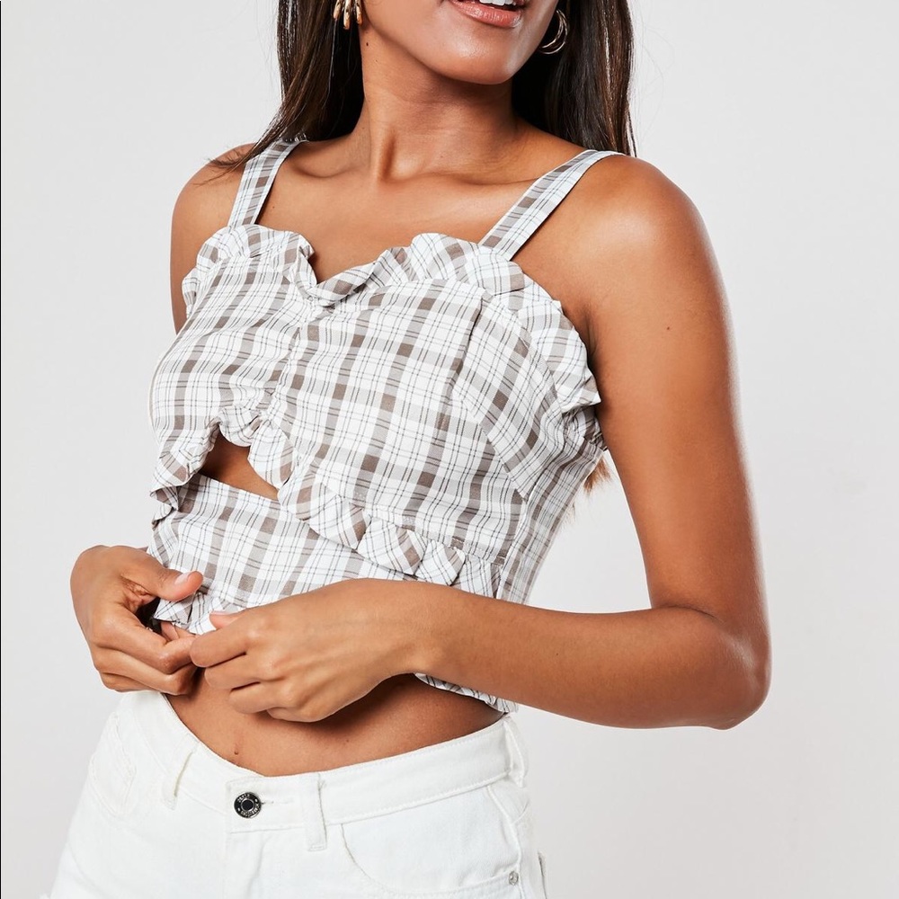 Missguided gingham print frill neck drop cami